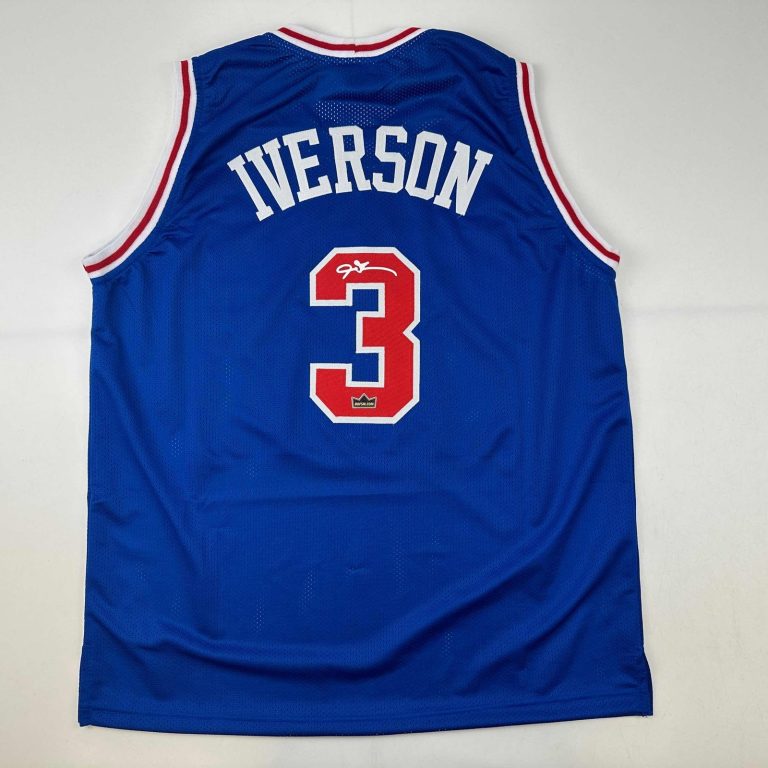 Facsimile Autographed Allen Iverson Philadelphia Blue Jersey Men's XL