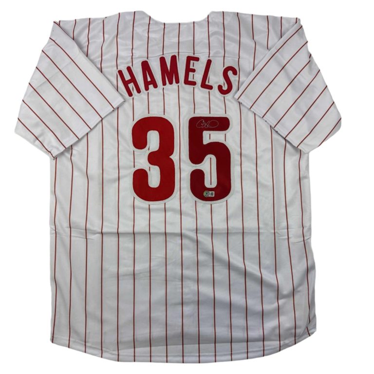 Autographed/Signed Cole Hamels Philadelphia Pinstripe Jersey Beckett COA
