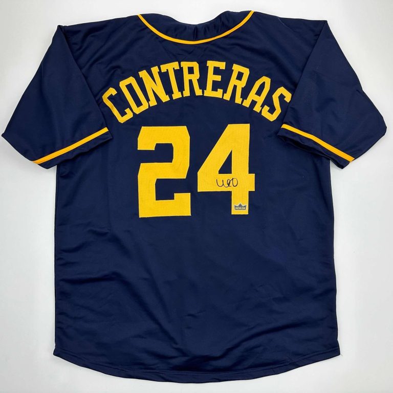 Facsimile Autographed William Contreras Milwaukee Blue Jersey Men's XL