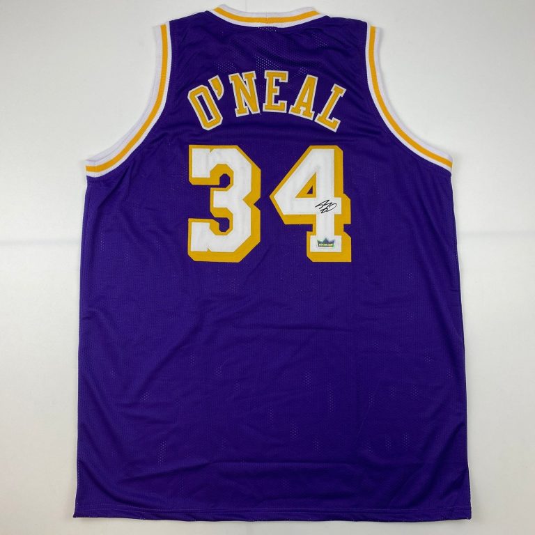 Facsimile Autographed Shaquille O'Neal Los Angeles Purple Jersey Mens XL