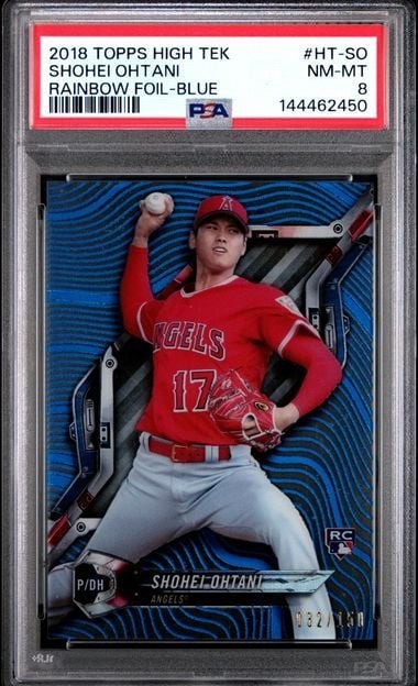 Graded 2018 Topps High Tek Shohei Ohtani #HTSO Rainbow Foil Blue /150 PSA 8