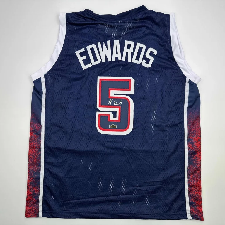 Facsimile Autographed Anthony Edwards 2024 Team USA Blue Jersey Size XL