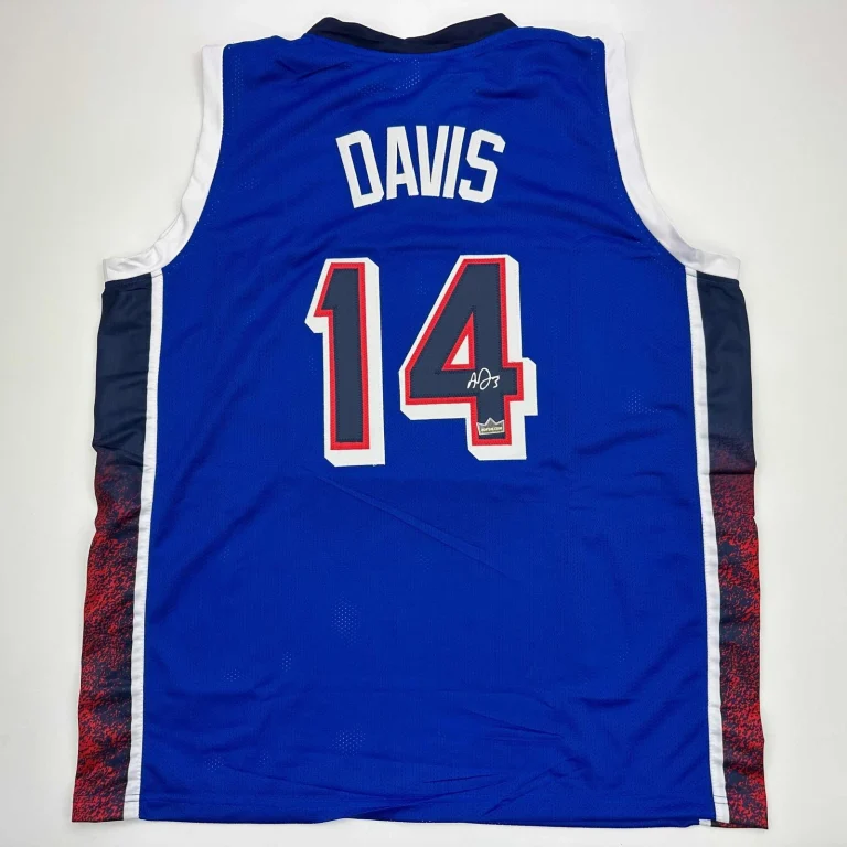 Facsimile Autographed Anthony Davis 2024 Team USA Blue Jersey Size Men's XL