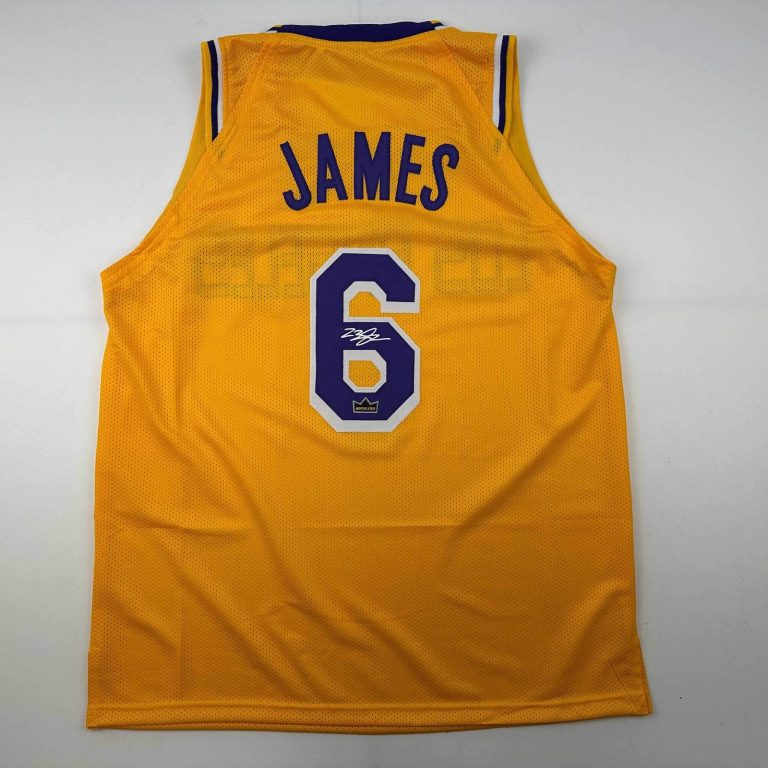 Facsimile Autographed LeBron James Los Angeles LA Yellow Reprint Auto Jersey XL