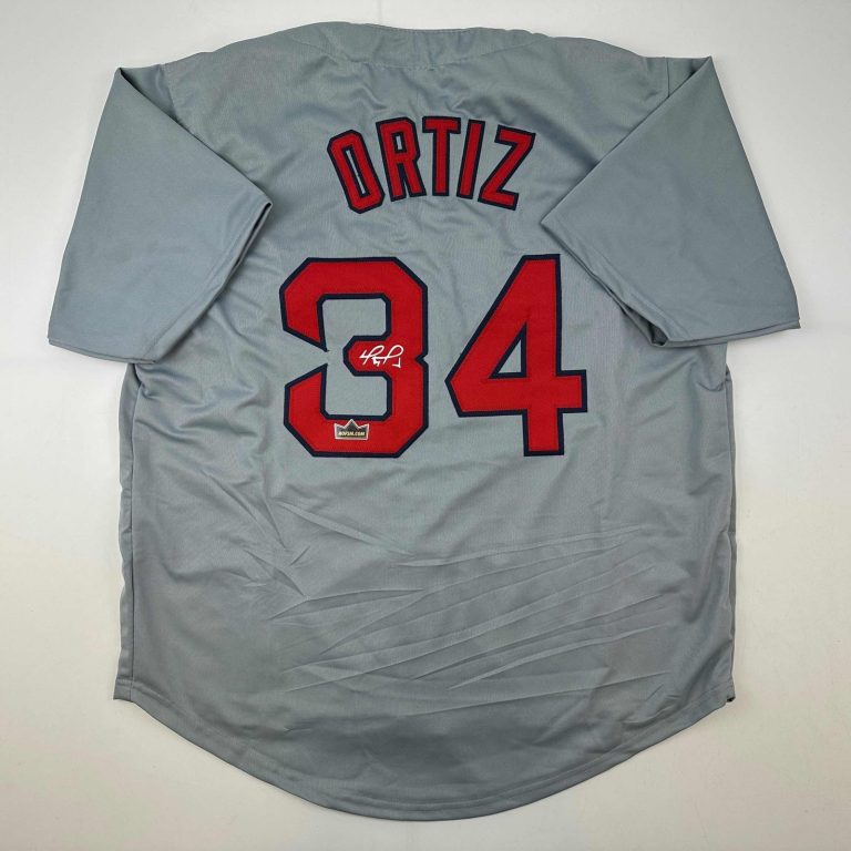 Facsimile Autographed David Ortiz Boston Grey Jersey Men's XL