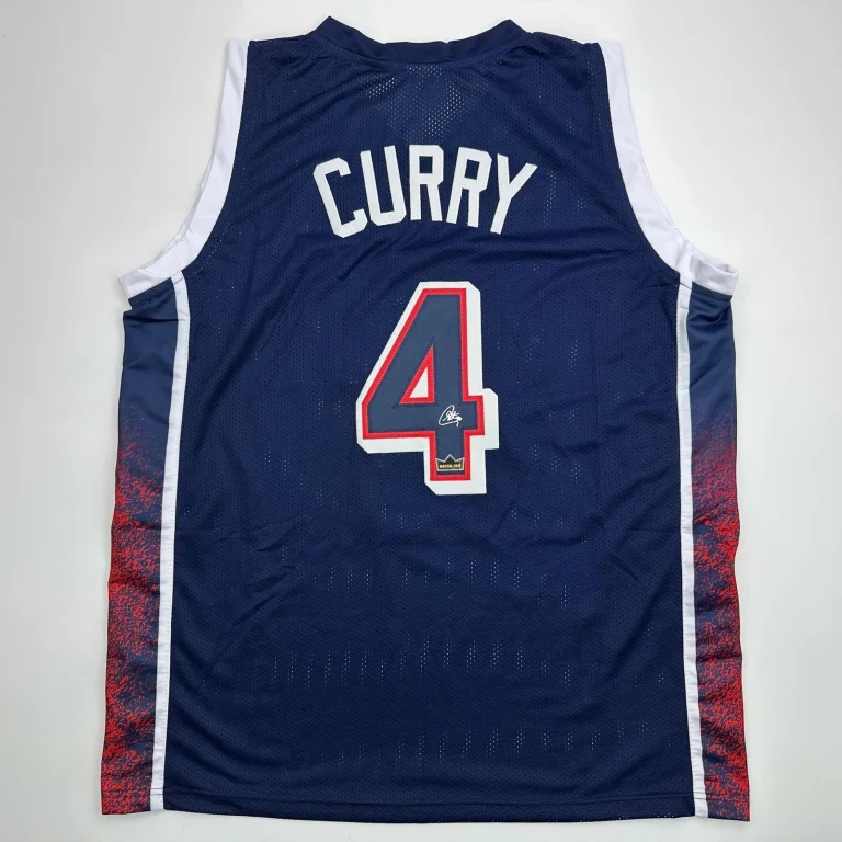 Facsimile Autographed Stephen Steph Curry 2024 Team USA Blue Jersey Mens XL