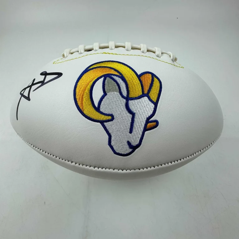 Autographed/Signed Aaron Donald Rams Full Size White Panel Logo BAS COA