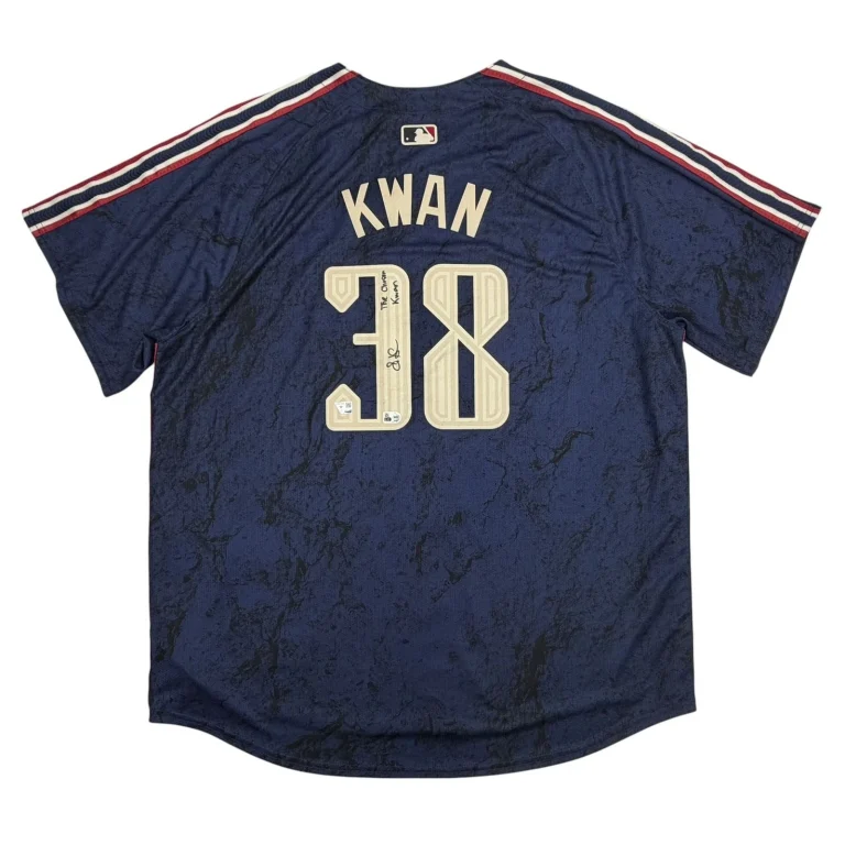 Autographed/Signed Steven Kwan Guardians Navy Authentic Jersey Fanatics COA