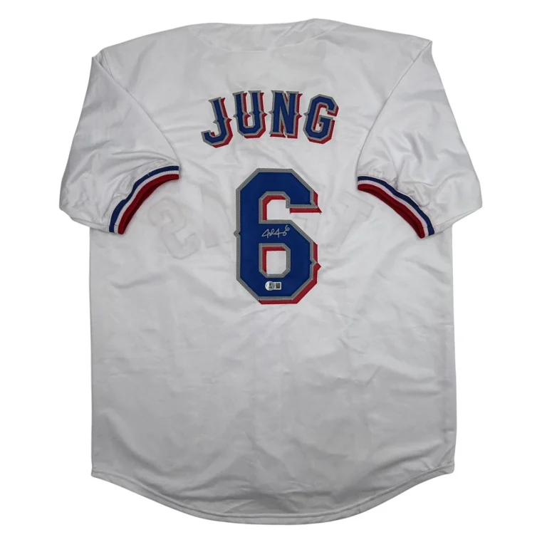 Autographed/Signed Josh Jung Texas White Baseball Jersey Beckett BAS COA