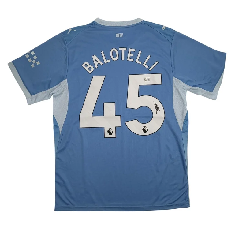Autographed/Signed Mario Balotelli Manchester City Blue Jersey Beckett COA