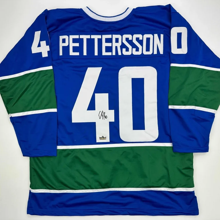 Facsimile Autographed Elias Pettersson Vancouver Blue Jersey Men's XL