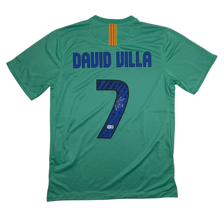 Autographed/Signed David Villa FC Barcelona Teal Jersey Beckett BAS COA