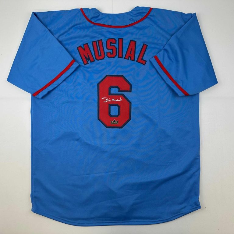 Facsimile Autographed Stan Musial St. Louis Blue Auto Jersey Men's XL