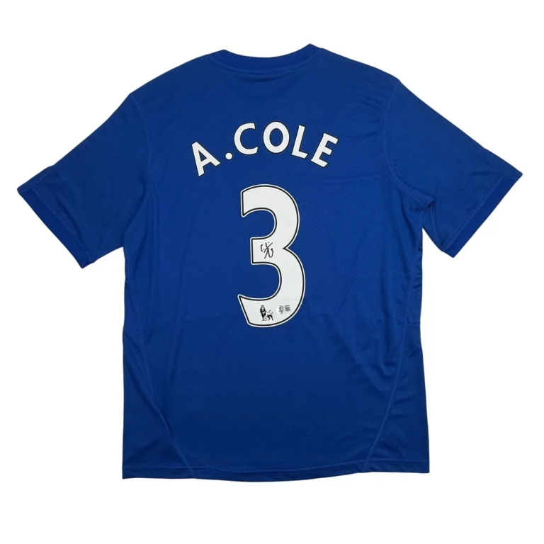 Autographed/Signed Ashley Cole Chelsea Blue Soccer Jersey Beckett BAS COA