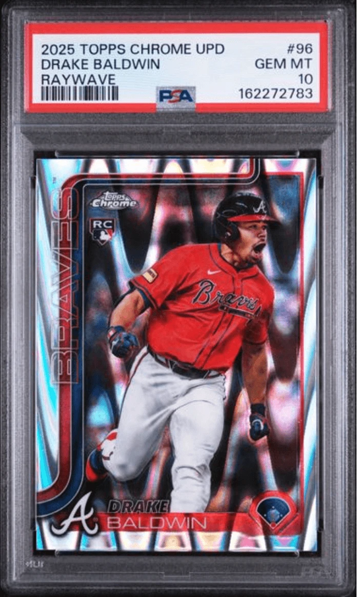 Graded 2025 Topps Chrome Upd Drake Baldwin #96 Raywave Rookie Card PSA 10