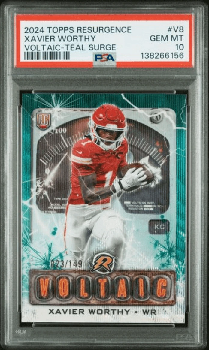 Graded 2024 Resurgence Xavier Worthy #V8 Teal Surge /149 RC Card PSA 10