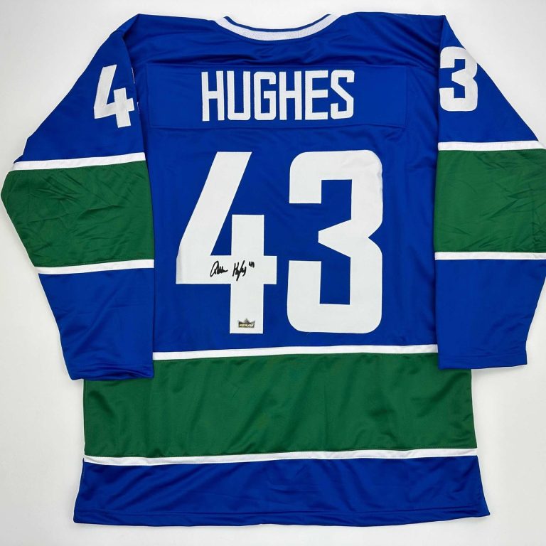 Facsimile Autographed Quinn Hughes Vancouver Blue Jersey Size Men's XL