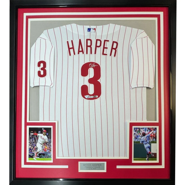 Framed Signed Bryce Harper 35x39 Phillies Jersey Fanatics & MLB COA