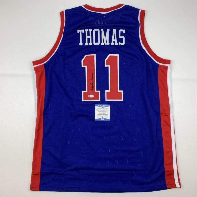 Autographed/Signed Isiah Thomas Detroit Blue Jersey Beckett BAS COA