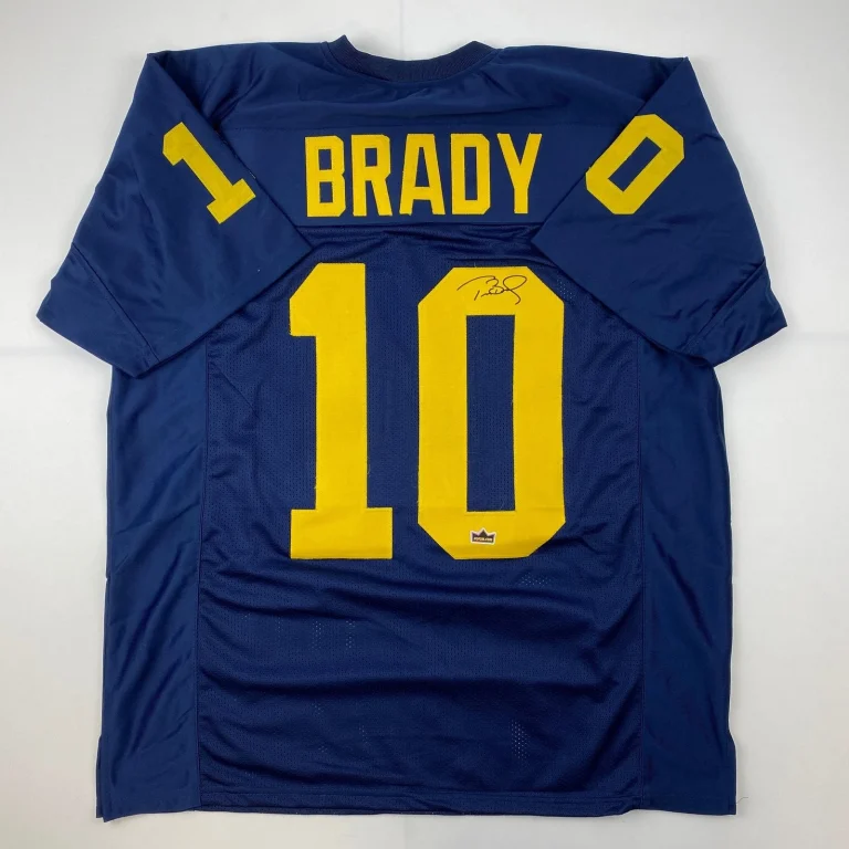 Facsimile Autographed Tom Brady Michigan Blue Reprint Jersey Size Men's XL