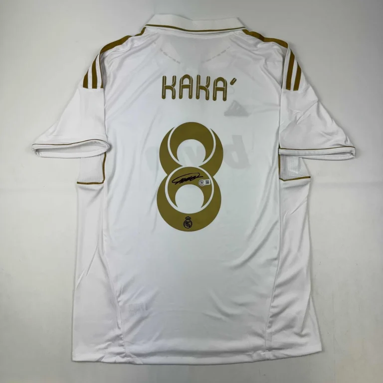 Autographed/Signed Ricardo Kaka Real Madrid White/Gold Jersey BAS COA