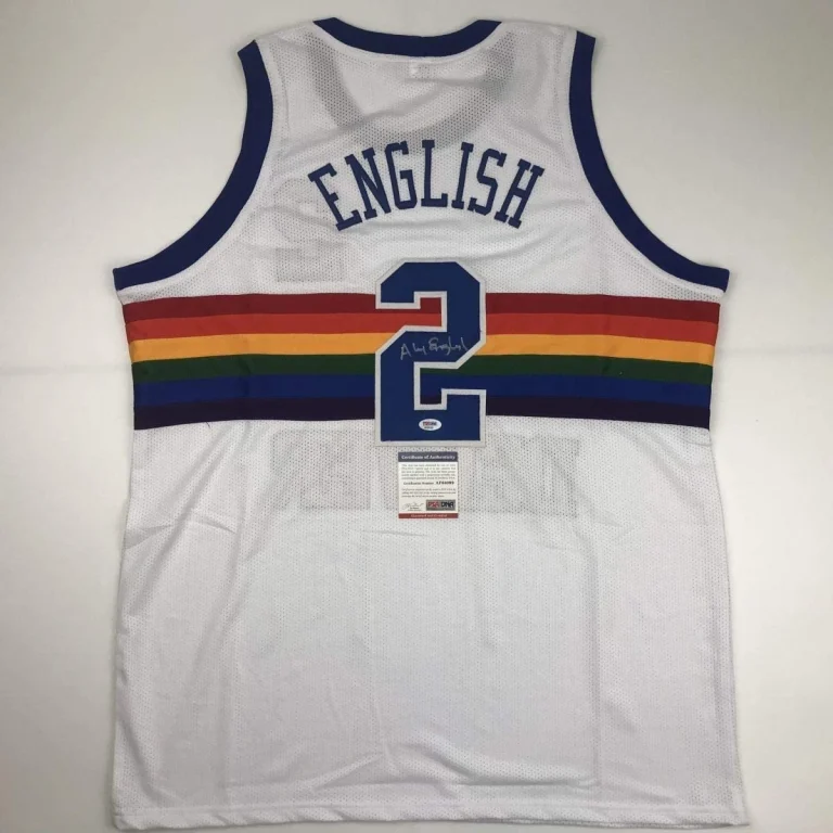 Autographed/Signed ALEX ENGLISH Denver White Jersey PSA/DNA COA Auto