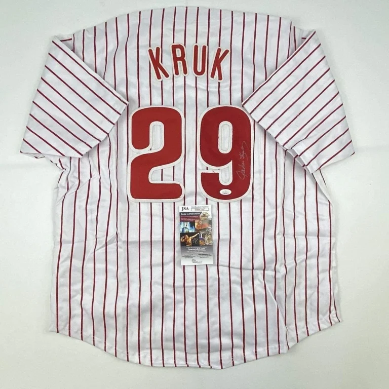 Autographed/Signed JOHN KRUK Philadelphia Pinstripe Jersey JSA COA Auto