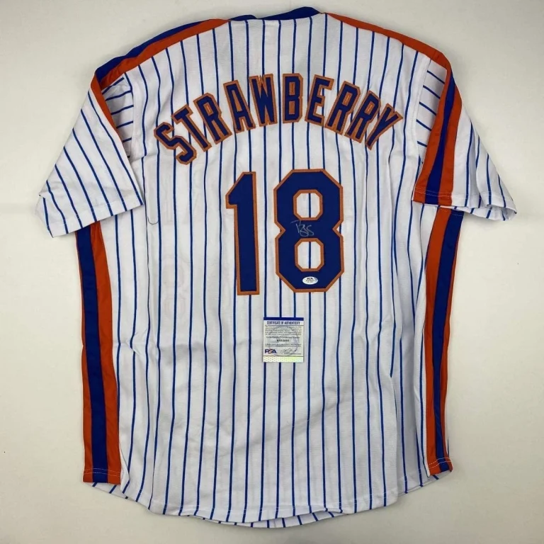 Autographed/Signed DARRYL STRAWBERRY New York Pinstripe Jersey PSA COA