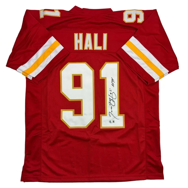 Autographed/Signed Tamba Hali Kansas City Red Jersey Beckett BAS COA