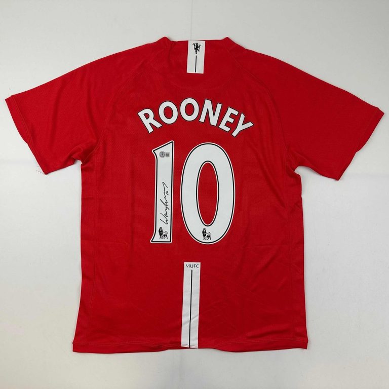 Autographed/Signed Wayne Rooney Manchester United Red 2008 Jersey BAS COA