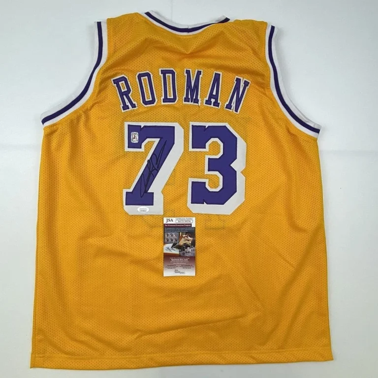 Autographed/Signed DENNIS RODMAN Los Angeles Yellow Jersey JSA COA #2