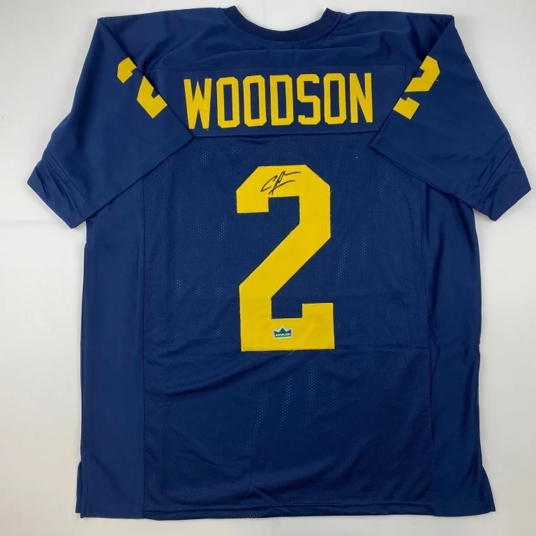 Facsimile Autographed Charles Woodson Michigan Blue Jersey Size Men's XL
