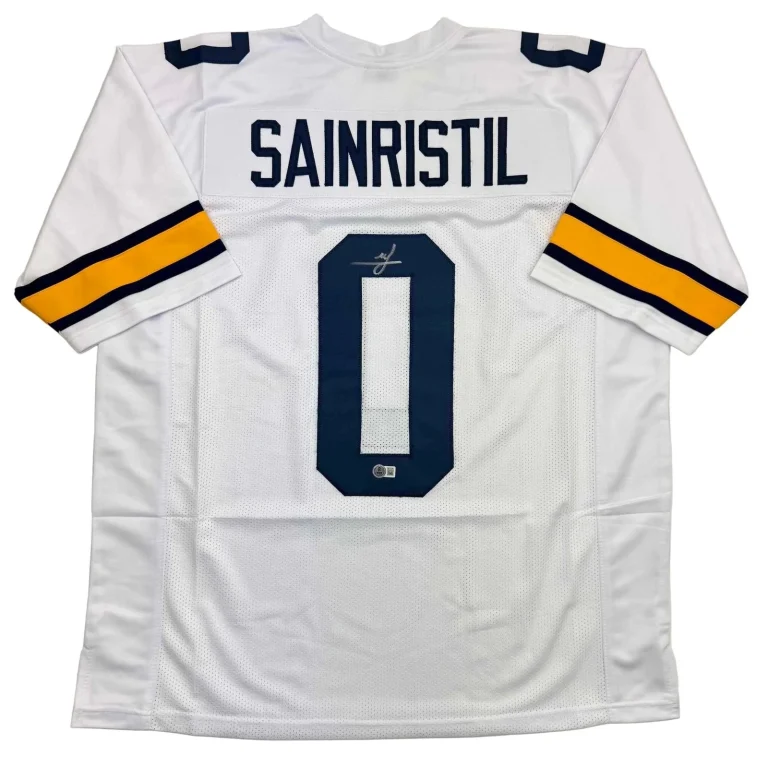 Autographed/Signed Mike Sainristil Michigan White Jersey Beckett BAS COA