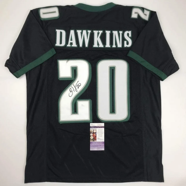Autographed/Signed BRIAN DAWKINS Philadelphia Black Jersey JSA COA Auto