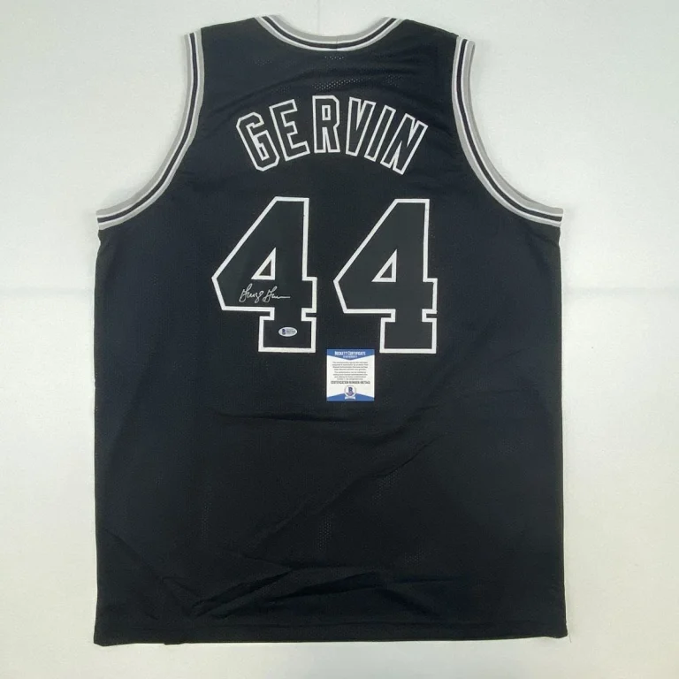 Autographed/Signed GEORGE GERVIN San Antonio Black Jersey Beckett COA
