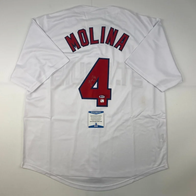 Autographed/Signed Yadier Molina St. Louis White Jersey Beckett BAS COA