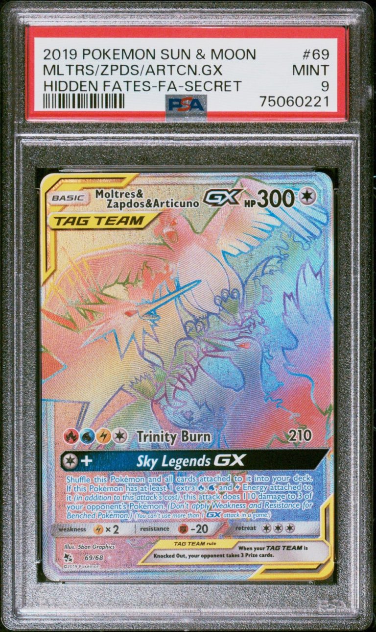 Graded 2019 Pokemon Sun & Moon Moltres/Zapdos/Articuno GX #69 Card PSA 9