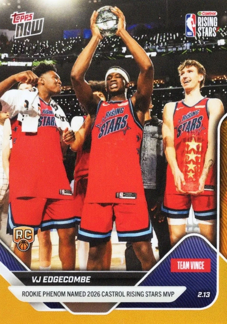 2025 Topps Now VJ Edgecombe #174 Orange Foil /25 Rookie RC Basketball Card