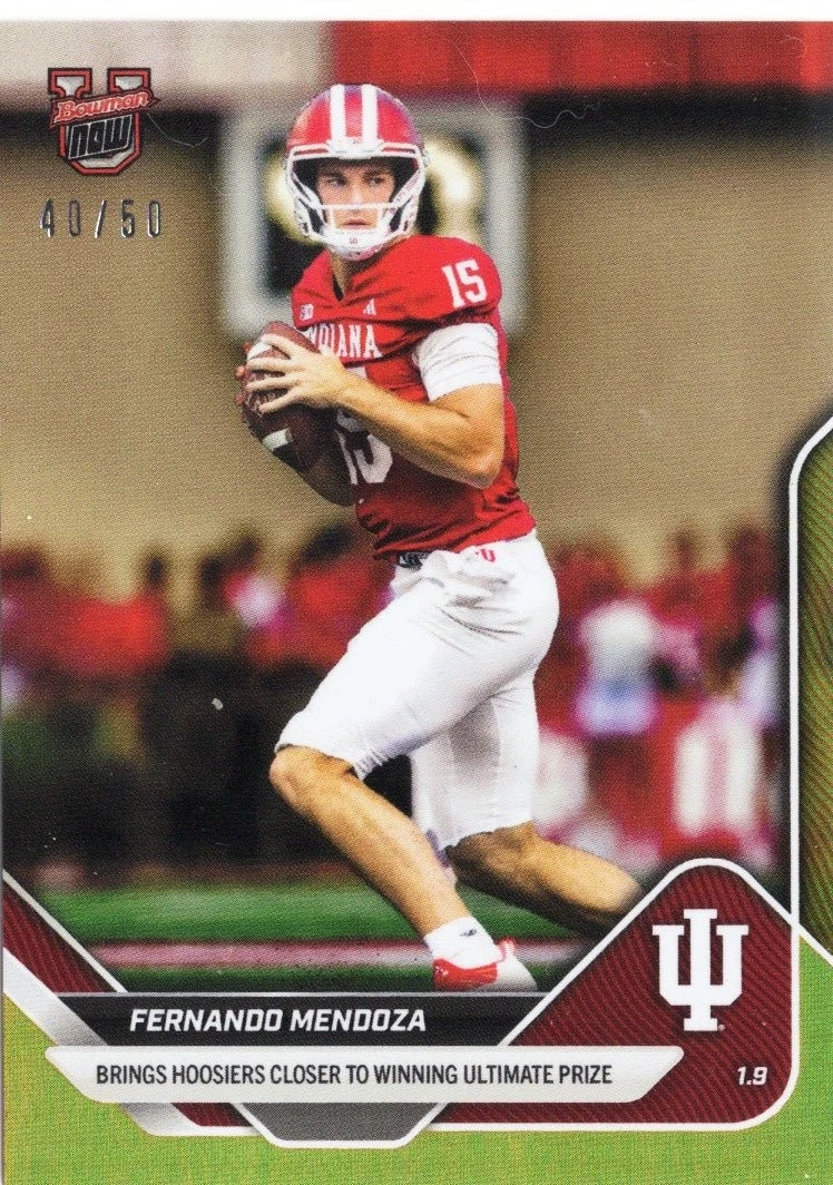 2025 Topps Bowman U Now Fernando Mendoza #66 Gold Foil /50 Indiana RC Card