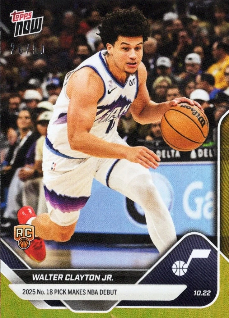 2025 Topps Now Walter Clayton Jr #16 Gold Foil /50 Utah Jazz Rookie RC Card