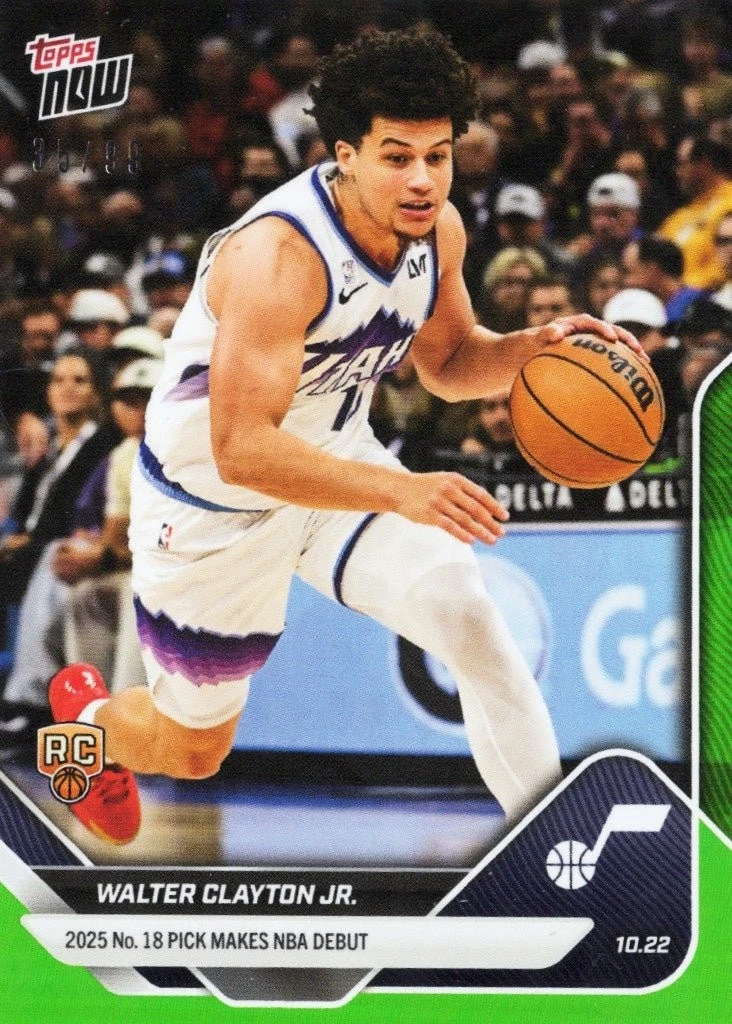 2025 Topps Now Walter Clayton Jr #16 Green Foil /99 Utah Jazz Rookie Card