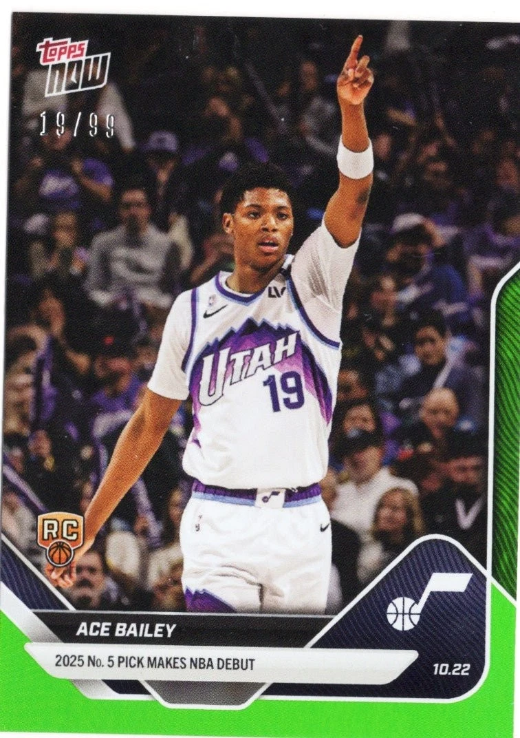 2025 Topps Now Ace Bailey #9 Green Foil /99 Utah Jazz Rookie RC Card