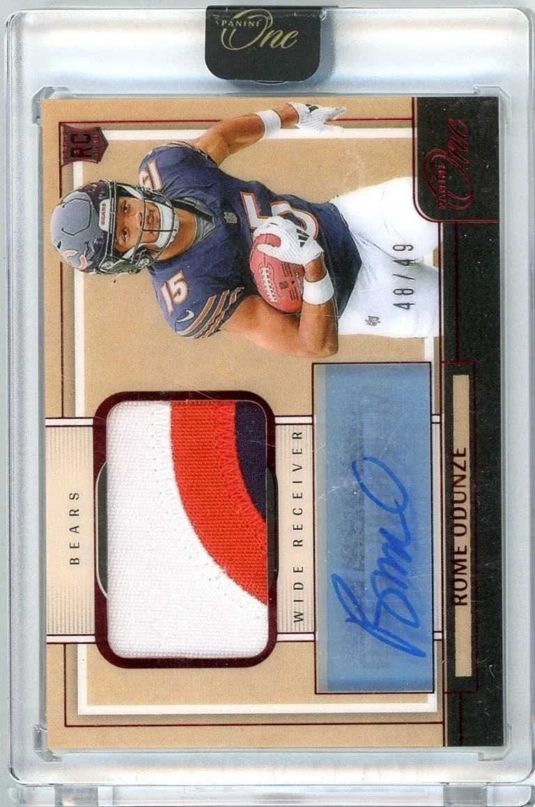 2024 Panini One Rome Odunze #104 /49 Red Rookie Patch Auto Rookie Card