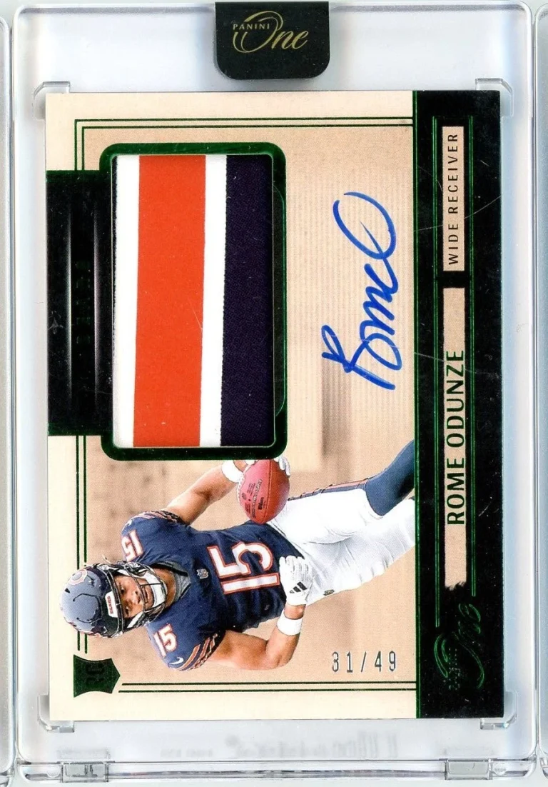 2024 Panini One Rome Odunze #4 /49 Green Rookie Patch Auto RC Football Card
