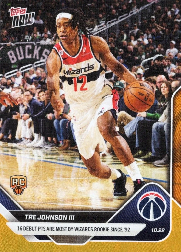 2025 Topps Now Tre Johnson #14 Orange Foil /25 Washington Wizards RC Card