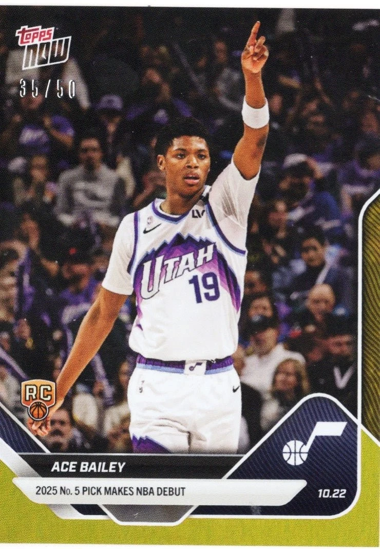 2025 Topps Now Ace Bailey #9 Gold Foil /50 Utah Jazz Rookie RC Card
