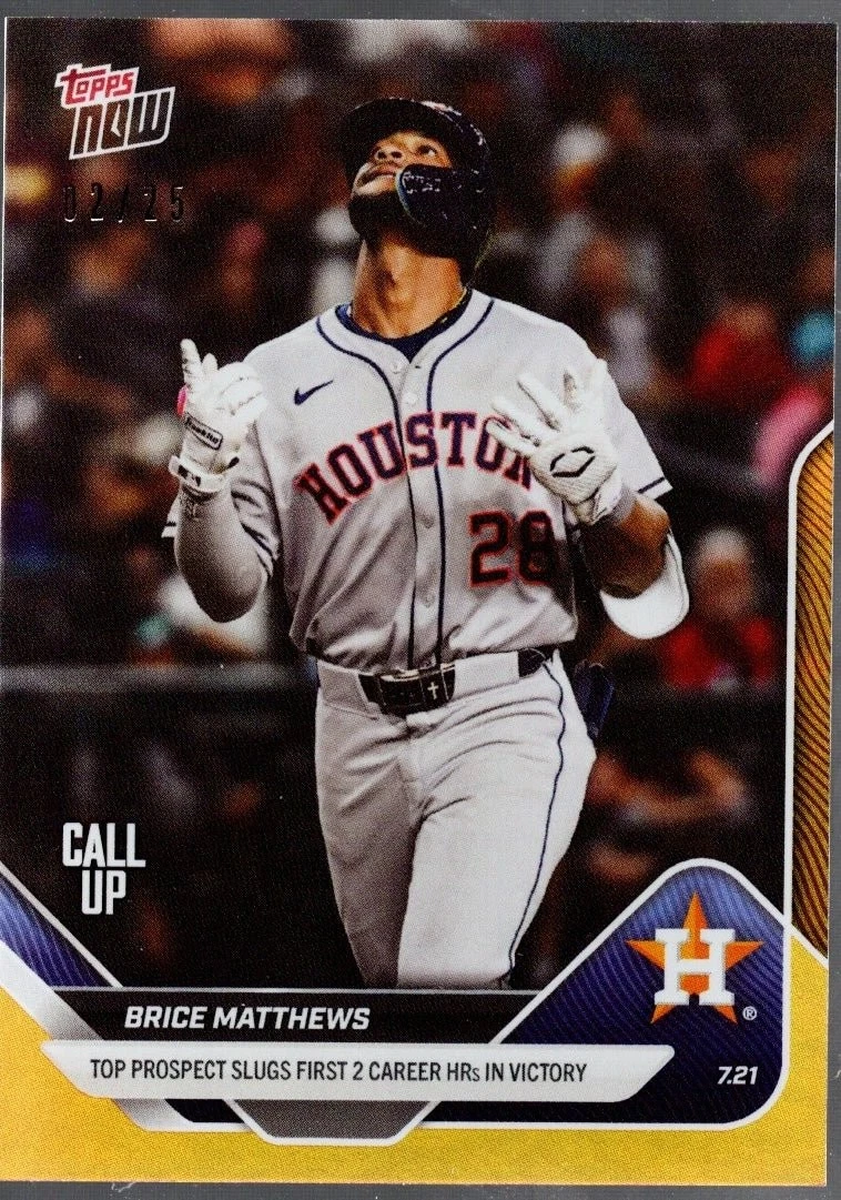 2025 Topps Now Brice Matthews #449 Orange Foil /25 Rookie RC Baseball Card