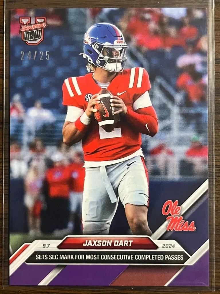 2024 Topps Bowman U Now Jaxson Dart #10 Purple #/25 Ole Miss Rebels Car