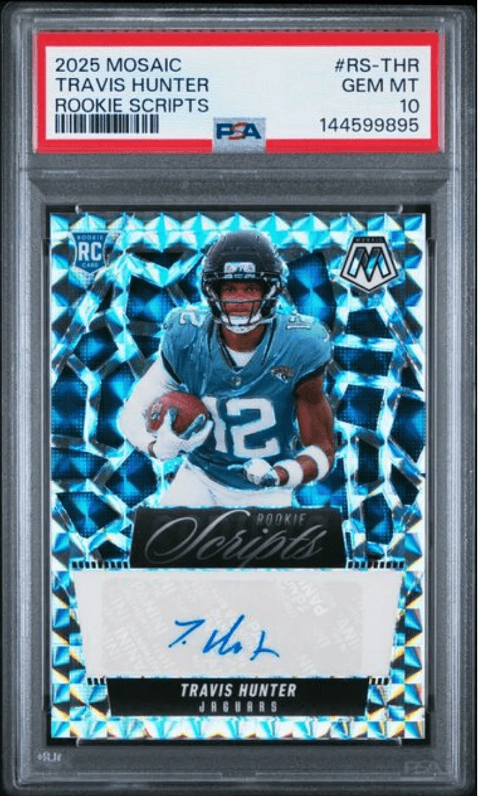 Graded 2025 Mosaic Travis Hunter #RS-THR Rookie Scripts RC Card PSA 10