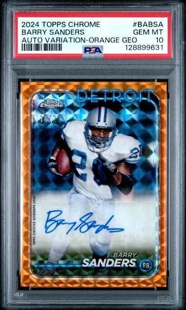 Graded 2024 Chrome Barry Sanders #BABSA /25 Orange Geo Auto Card PSA 10
